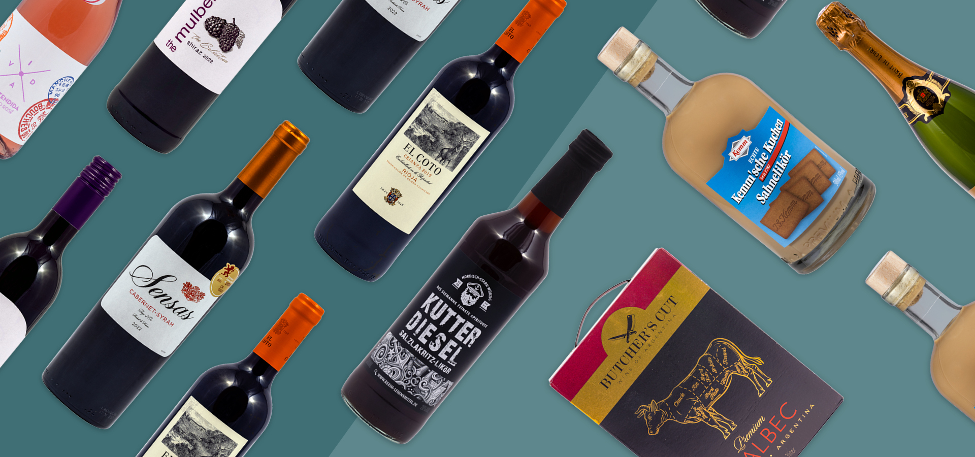 Collage verschiedener alkoholischer Getränke