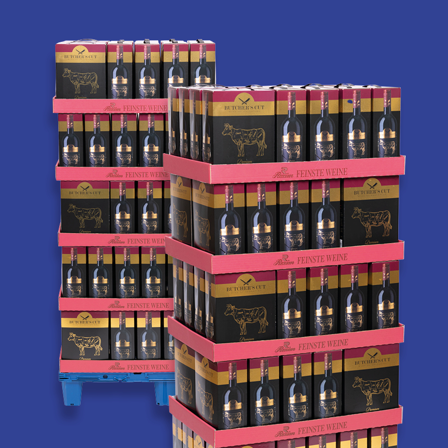 Aufsteller mit Bag in Box Weinkartons