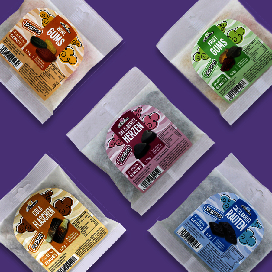 Collage mit verschiedenen zuckerfreien Süßigkeiten